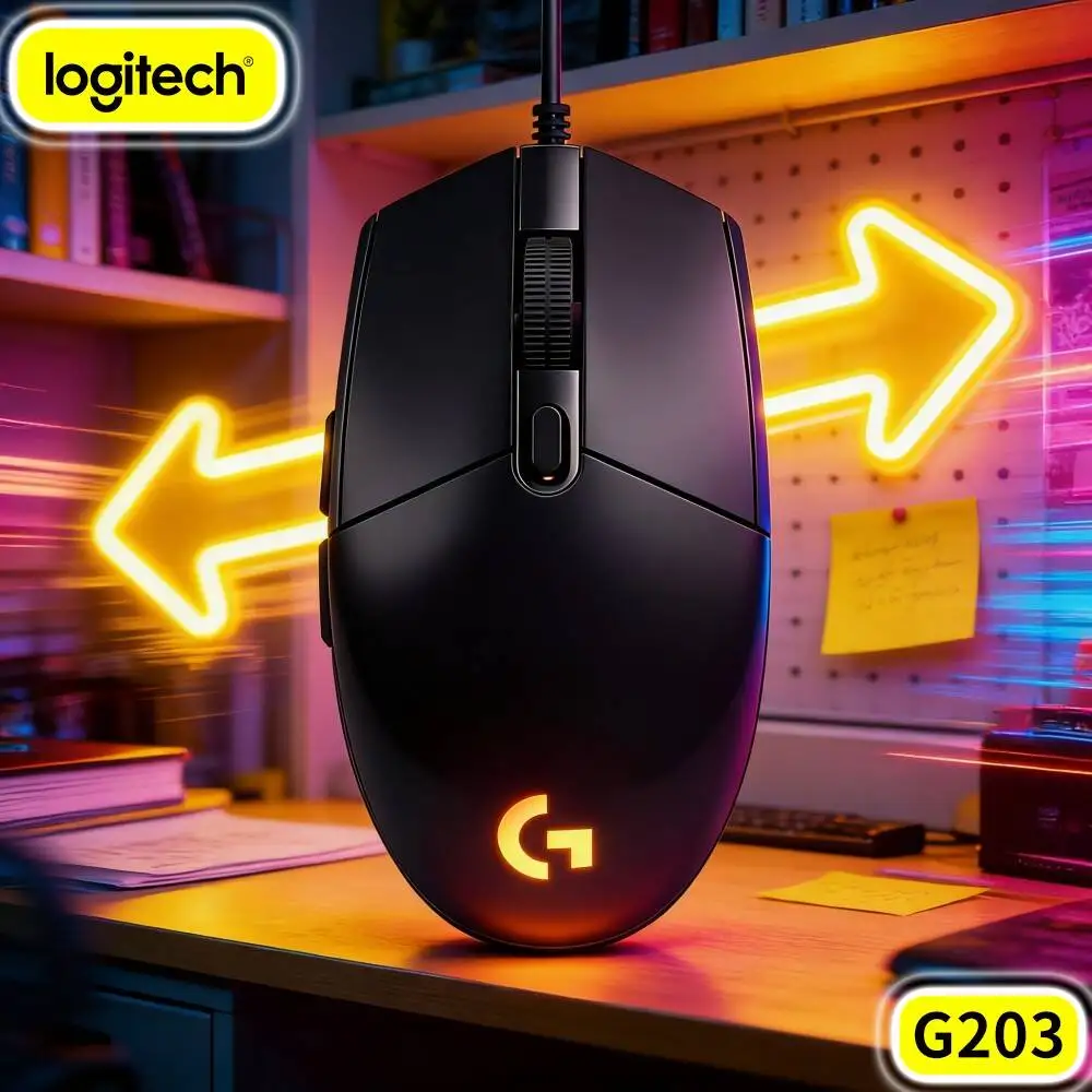 Logitech G203 Wired Gaming Mouse Optimized Palm Shape Soft RGB Backlight Anti‑Slip Base USB For Notebook