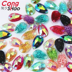 100pcs 7*12mm Fine Powder AB Colorful Flat Back Resin Drop Rhinestone Stones And Crystals DIY Sewn rhinestones Beads ZZ703