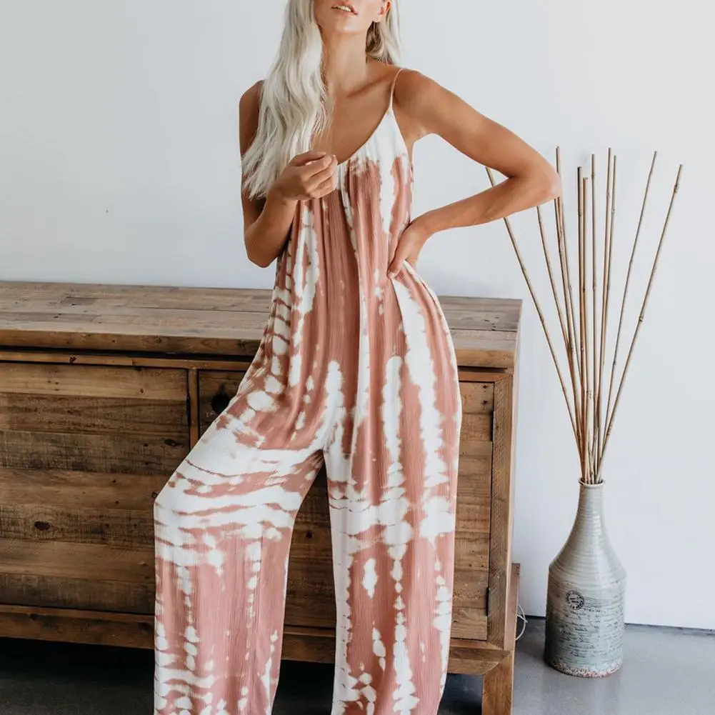 Tie-dye Women Jumpsuits Beach Backless Spaghetti Strap Lady Jumpsuit High Street Romper Boho Casual Jumpsuit Summer Overalls