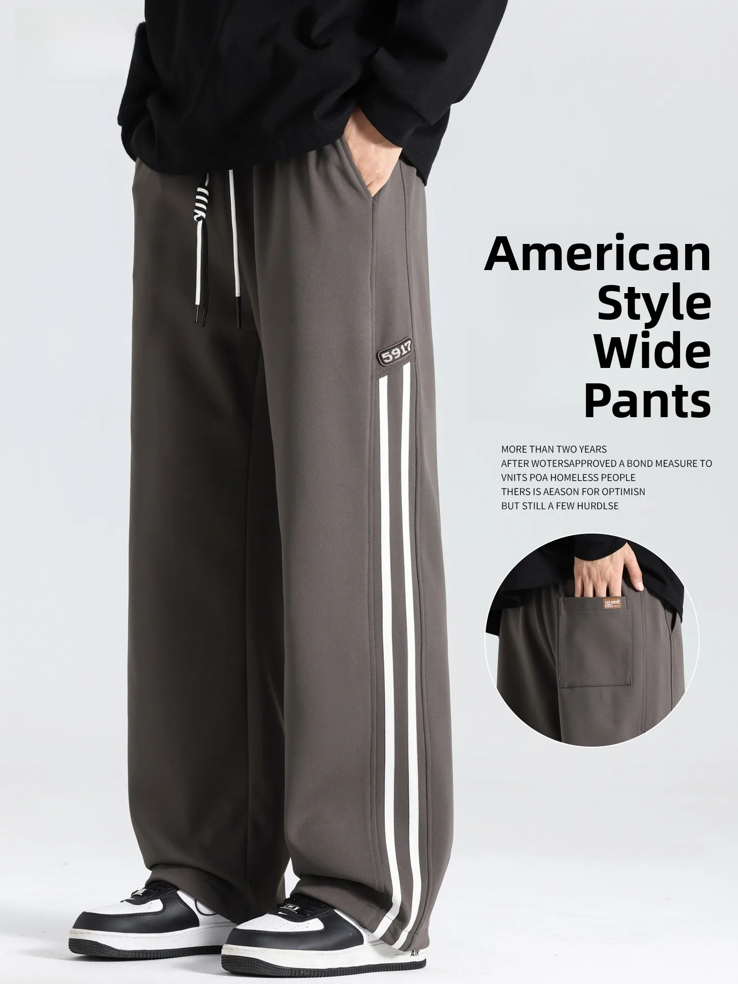 

Banana Men's Casual Pants Spring Autumn Loose Straight Stripe American Sle Drapey Knife Pants Polyester Fiber Youthful Energy