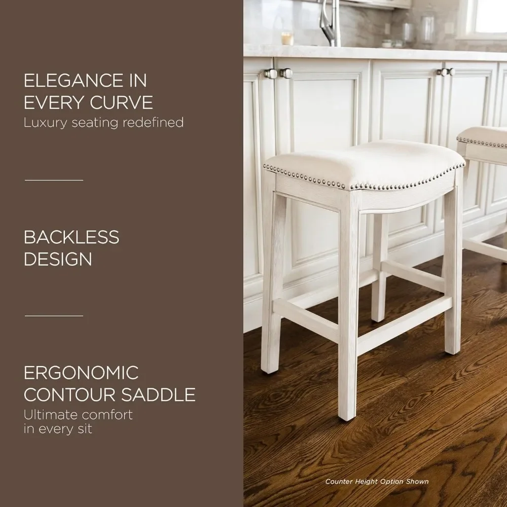 Adrien-Chaises de bar de 31 polegadas, tabouret de bar à dossier nu, com finition en chêne blanc et documento natural