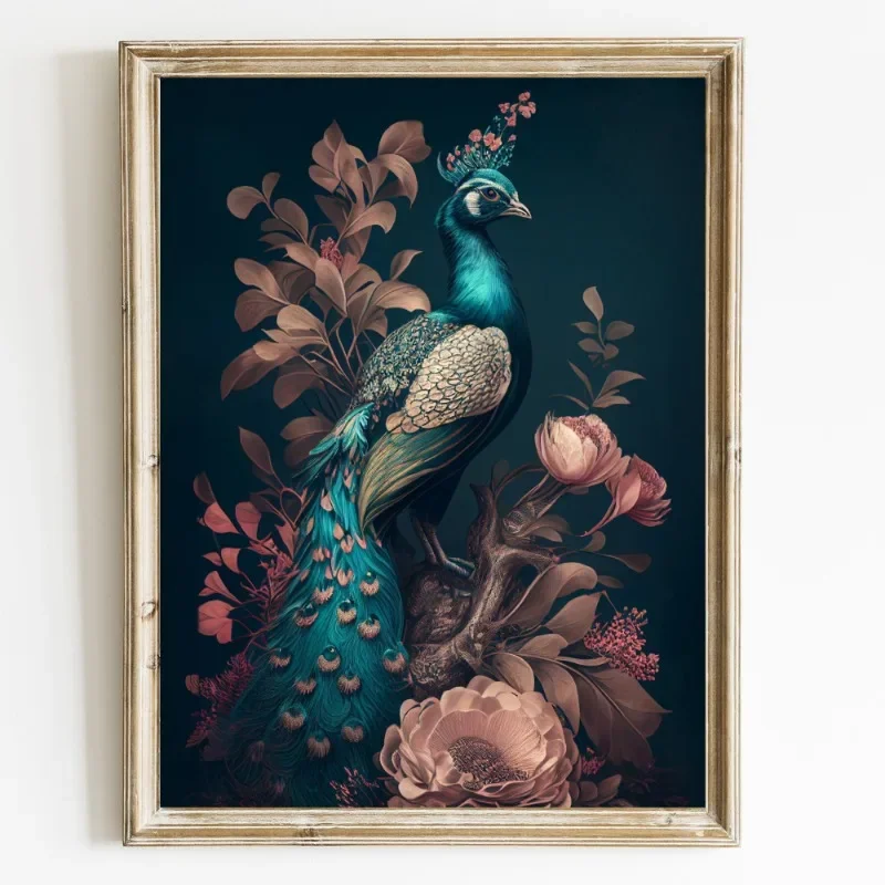 Jungle Bird Wall Art Canvas Painting Peacock Hummingbird Parrot Toucan Owl Poster Prints Animal in Flowers Picture Home Decor