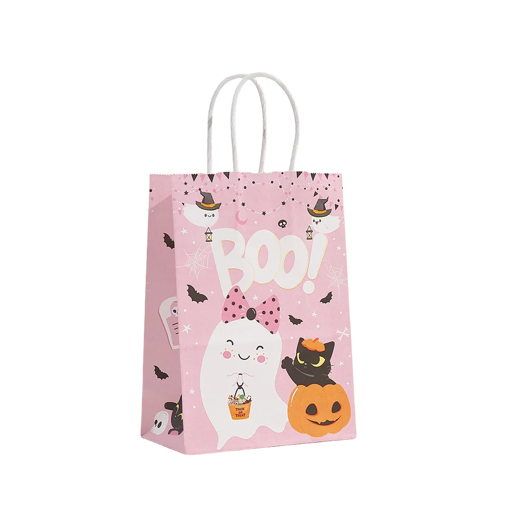 LPZHI أكياس ورق شبح وردي للهالوين Boo خدعة أو علاج أكياس لصالح الحفلات لطيف اليقطين الساحرة تغليف الهدايا لوازم الحلوى الجيدة
