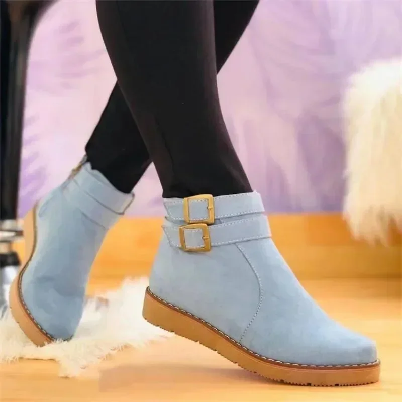 2024 Winter Women Snow New Flock Fur Women\'s Suede Ankle Boots Flat Ladies Warm Shoes Botas Altas Plataforma Mujer