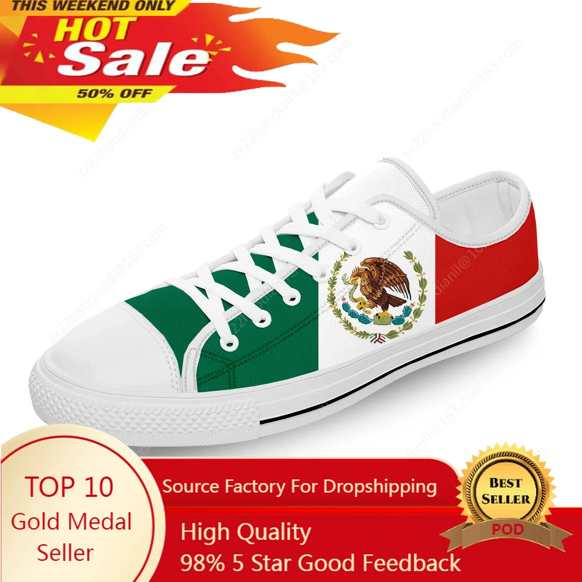 Mexico Mexican Flag Patriotic Cool White Cloth Fashion 3D Print Low Top Canvas Shoes Men Women Lightweight Breathable Sneakers