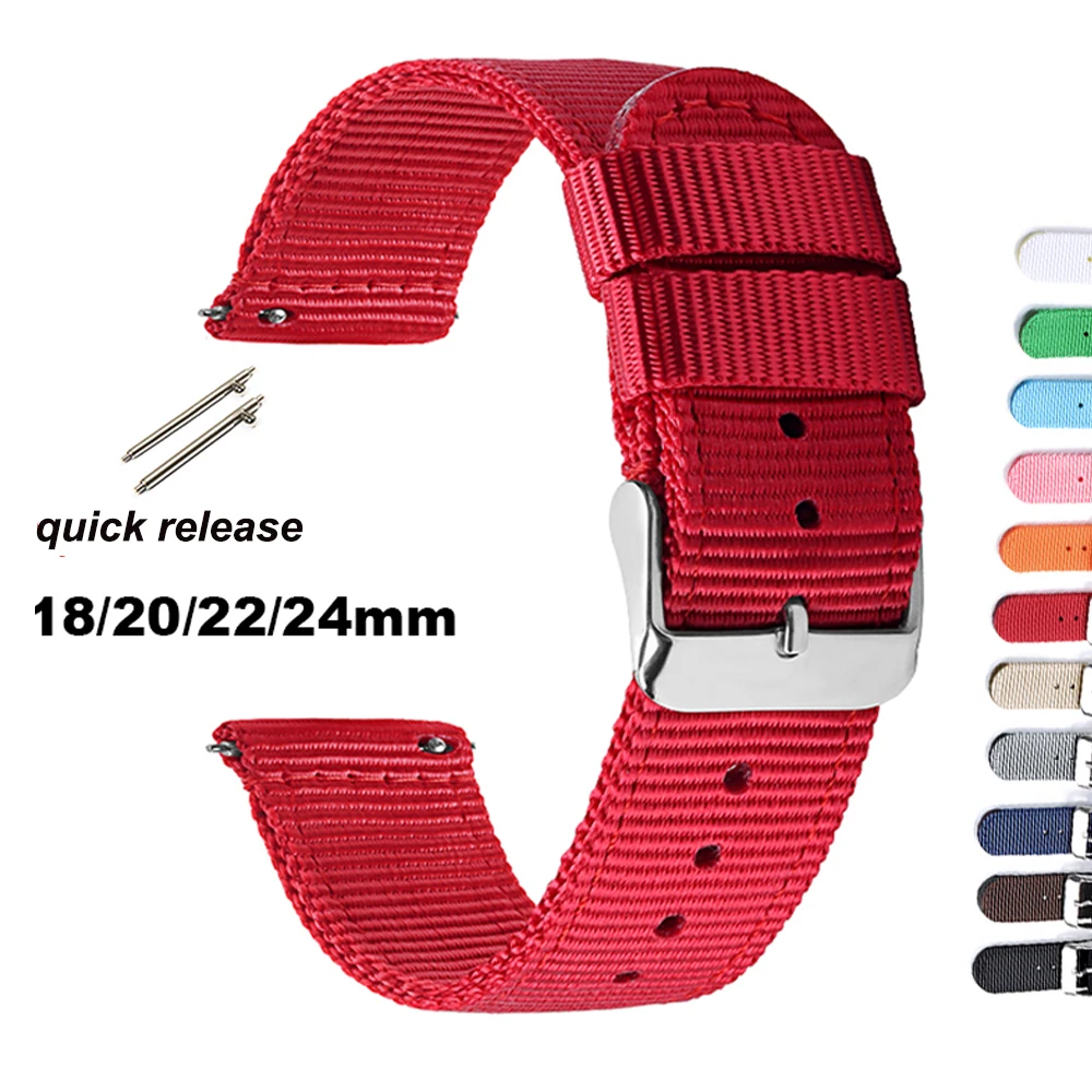 Bracelet de montre double face en Nylon, à dégagement rapide, en acier inoxydable, ceinture de Sport pour hommes, Seiko, Rolex, 18mm, 20mm, 22mm, 24mm
