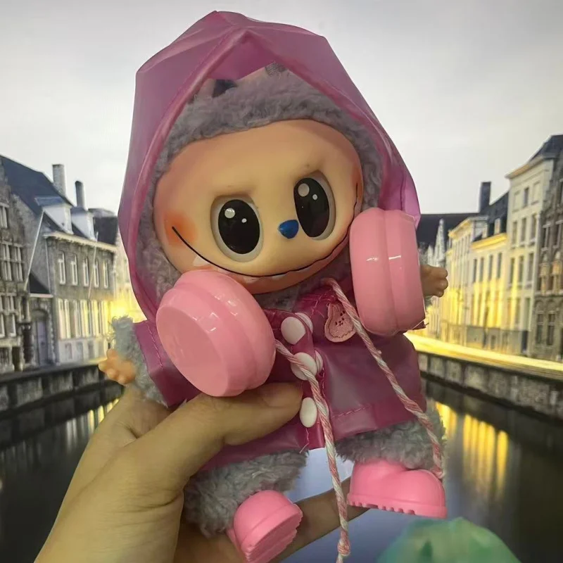 Ubranka dla Labubu 15-17 cm, wodoodporny płaszcz przeciwdeszczowy, buty przeciwdeszczowe, makaroniki, akcesoria do samodzielnego tworzenia strojów dla Labubu.