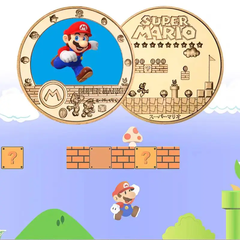 Super Mario Comic Coin Kids Comic Coin Toy Mario Anime Periodic Gold-plated Badge Collection Toy Japanese Anime Birthday Gifts