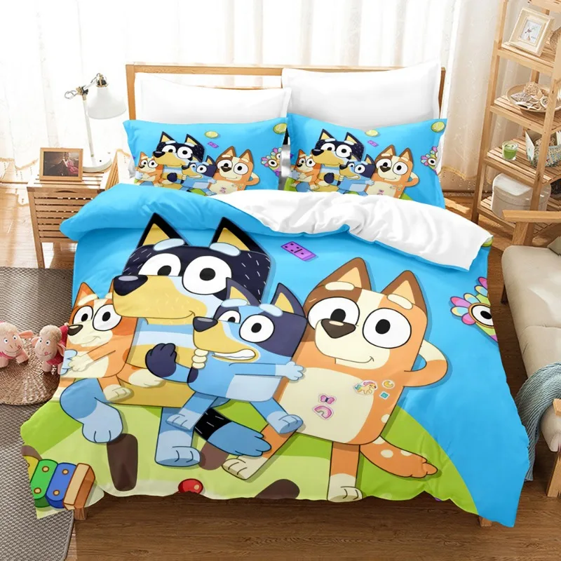 

Creative Cute Bluey Peripheral Fitted Sheet with Pillowcase Bed Cover Protector Nonslip Mattress Cover Soft Comfortable Bedding