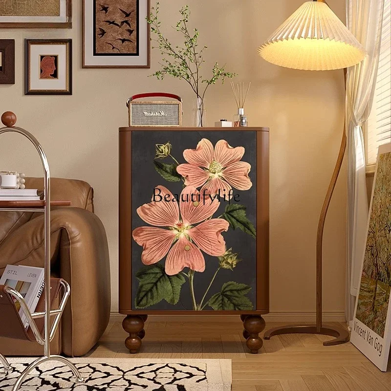 

0 French solid wood door entrance locker living room wall integrated storage cabinet