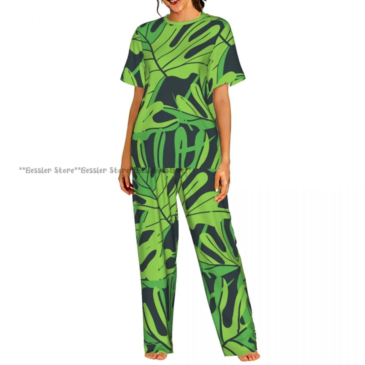 

Women's Tropical Leaves short sleeve trousers casual pajamas set
