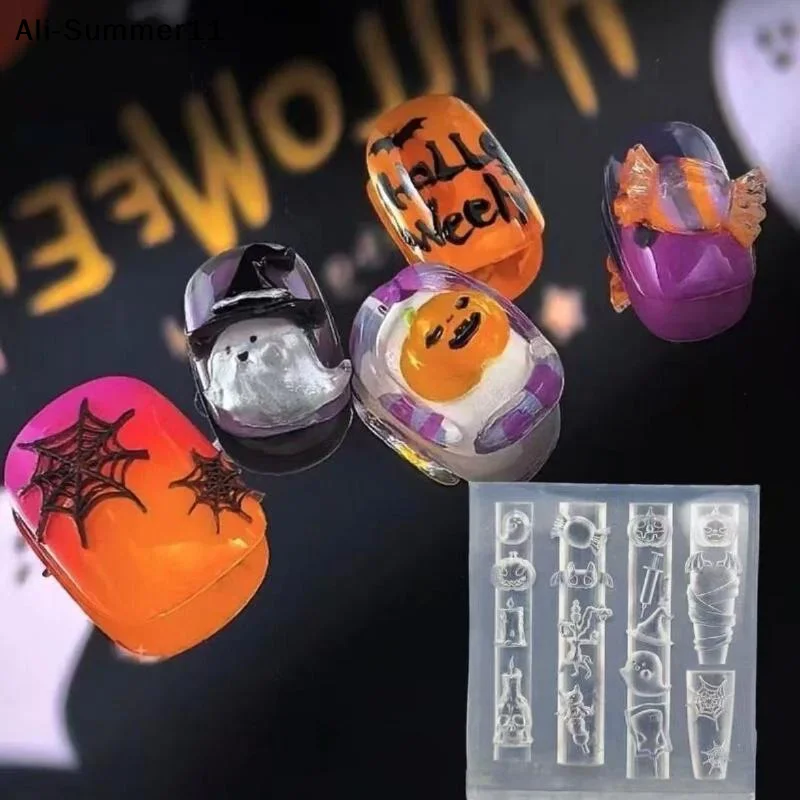 【Wq0】【MA3】Halloween Silikon-Nagelstempel Kürbis Totenkopf Fledermaus Geist Spinnennetz Nagelvorlagen Design-Werkzeuge DIY Nagelkunst-Dekoration
