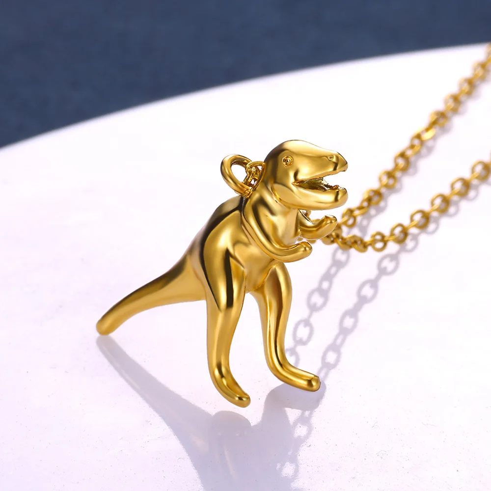 2024 Trend Dinosaurs Pendant Necklace For Girl boy Gold Color Chain Wildlife Cute Round Jewelry Children Accesorios Para Mujer