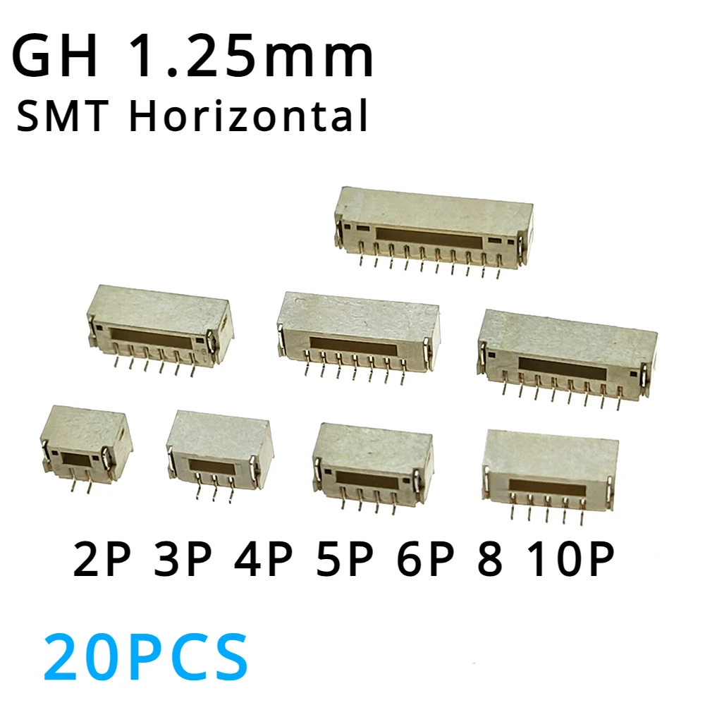 20PCS/LOT GH 1.25mm Lying with Lock Connector SMT Horizontal 2P 3P 4P 5P 6P 8P JST A1257