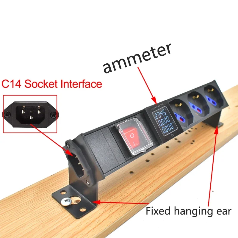 PDU power strip network cabinet rack C14 port desktop German Italian socket 1-9AC With ammeter wireless socket