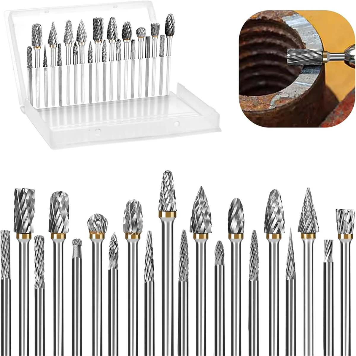 20pcs 1/8 Inch ShankCarbide Burr Set Compatible with DremelBits Tool for Stone Wood Carving Cutting Engraving Polishing