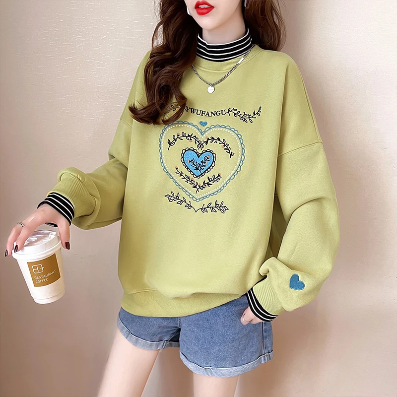 2023 New Fashion Fake Two-piece Sweatshirts For Women Clothing Autumn Winter Half High Collar Hoodies Coats jp661