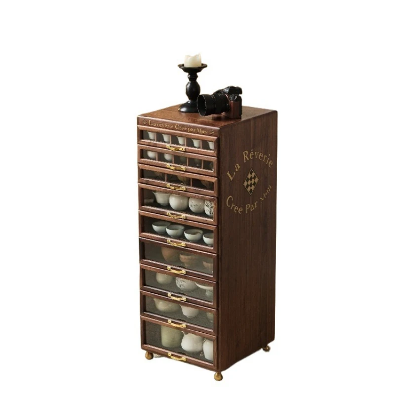 

American single dental cabinet tea cabinet black walnut log tea set storage