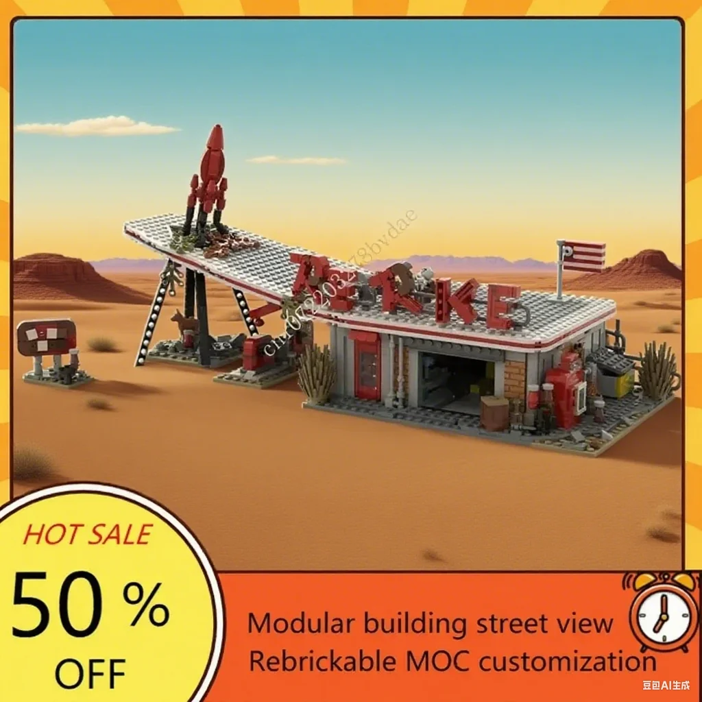 

1285 шт. индивидуальные MOC модульные Fallout 4 Red Rocket Truck Stop вид на улицу модель пользовательская технология головоломки детские игрушки на день рождения