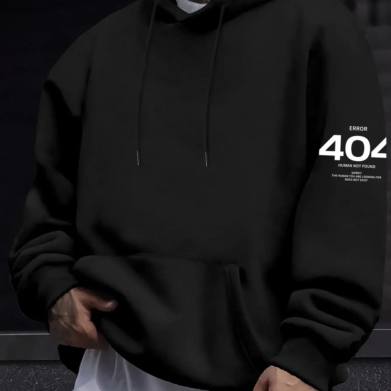 Minimalist Men's Sweatshirt 404 Error Code Fun Slogan Side Print Loose Fit Comfortable Versatile Autumn/Winter Fleece Hoodie