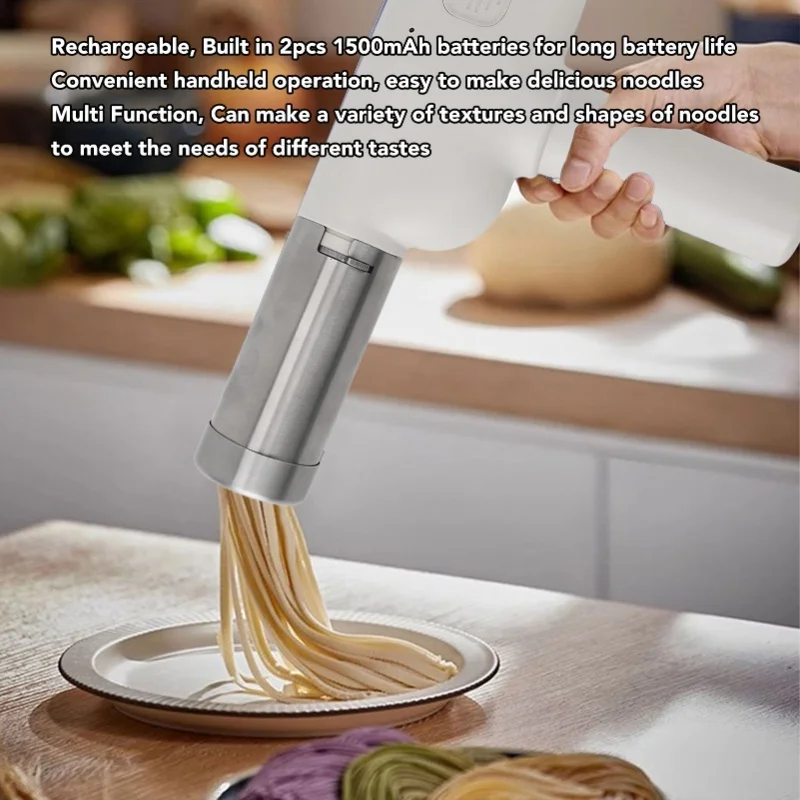 Small Handheld Rechargeable Electric Pasta Maker Automatic Noodle Machine With 3 Moulds For Home Use