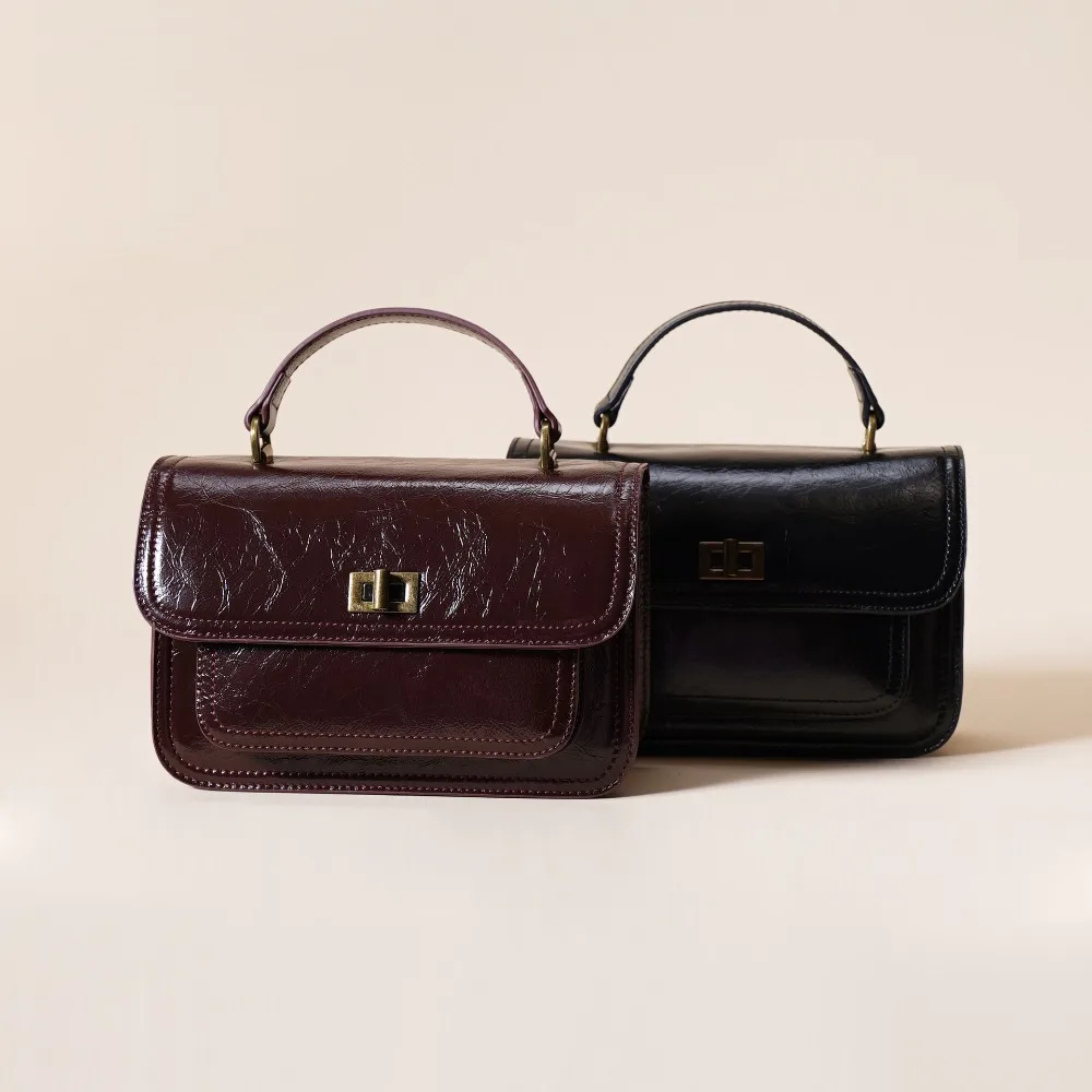 

Retro Cowhide Small Square Spring Summer New Women's Handbag Women's High-end Texture Single Shoulder Niche Design Relaxation