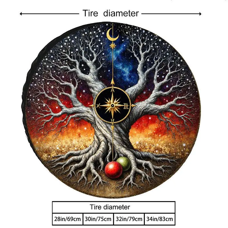 Polyester Tire Cover With A Cosmic Life Tree Compass Pattern, Dustproof, Sun-Resistant, And Wear-Resistant, Suitable For All Sea