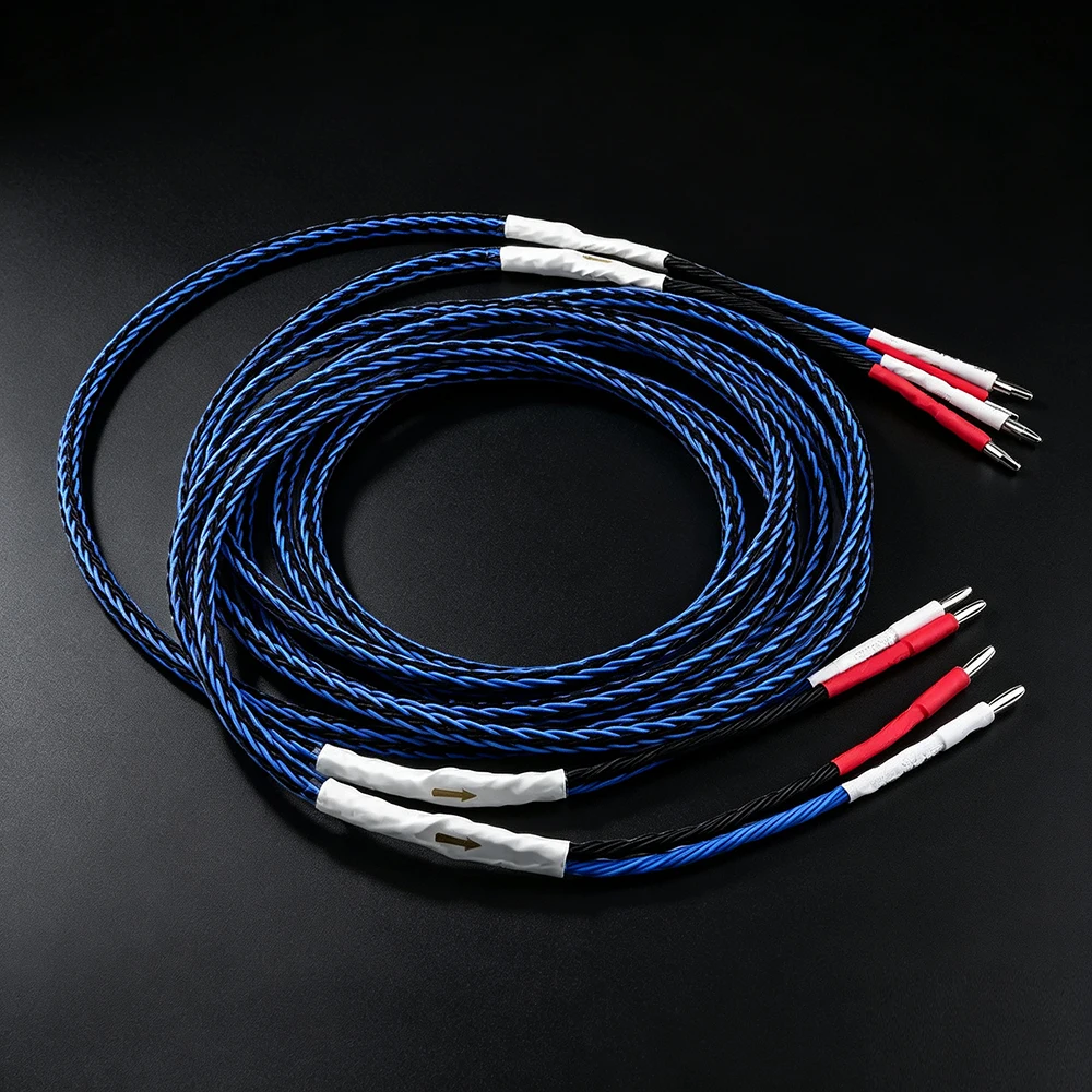 High Quality Pair 8N OCC 8TC HiFi Speaker Cable Loudspeaker Amplifier Interconnect Cord