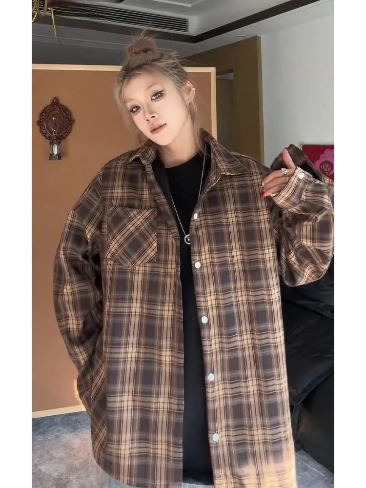 

Цветная мужская рубашка в американском ретро-стиле в клетку с длинным рукавом, осенне-зимняя, премиум-класса, стильная верхняя одежда/пальто