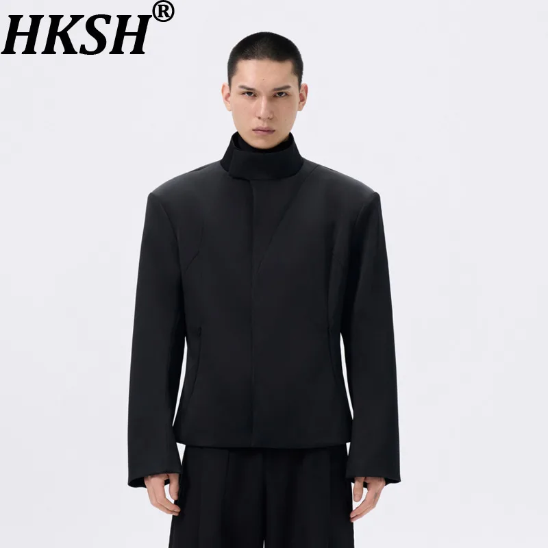 

HKSH Весенне-Осенний новый мужской элитный пиджак с широкими плечами и воротником-стойкой на молнии, шикарная куртка в стиле панк с нишевым дизайном HK11893