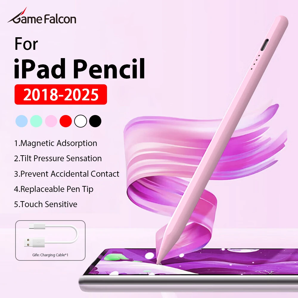 

Стилус для Apple Pencil для iPad A16 Pro 13, 11-го поколения, M5, M4, 12.9, Air 11, M3, M2, 5, 4, 3, 10, 9, 10-го, 9-го поколения, Mini 7, 6, сенсорные ручки