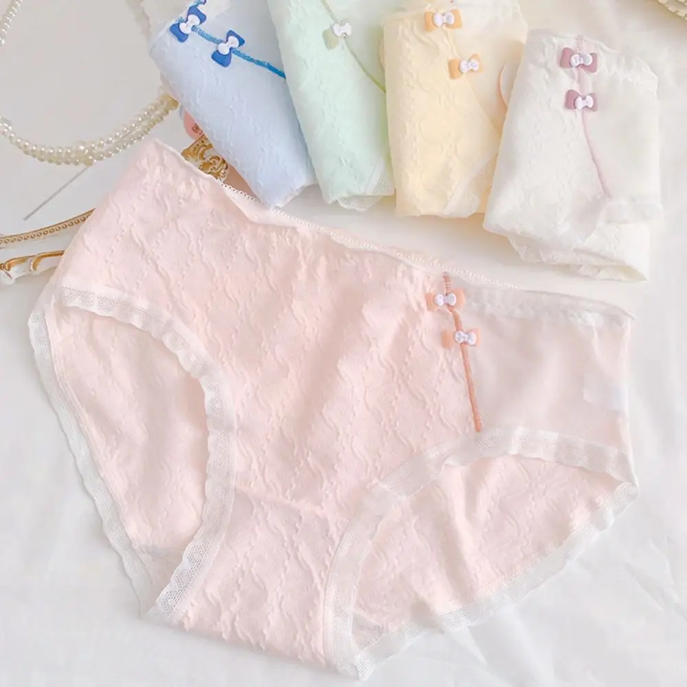 5 шт. дышащие милые трусики со средней талией, хлопковые трусы с промежностью, сетчатые трусы, нижнее белье с бантом, бесшовные трусы для женщин и девочек