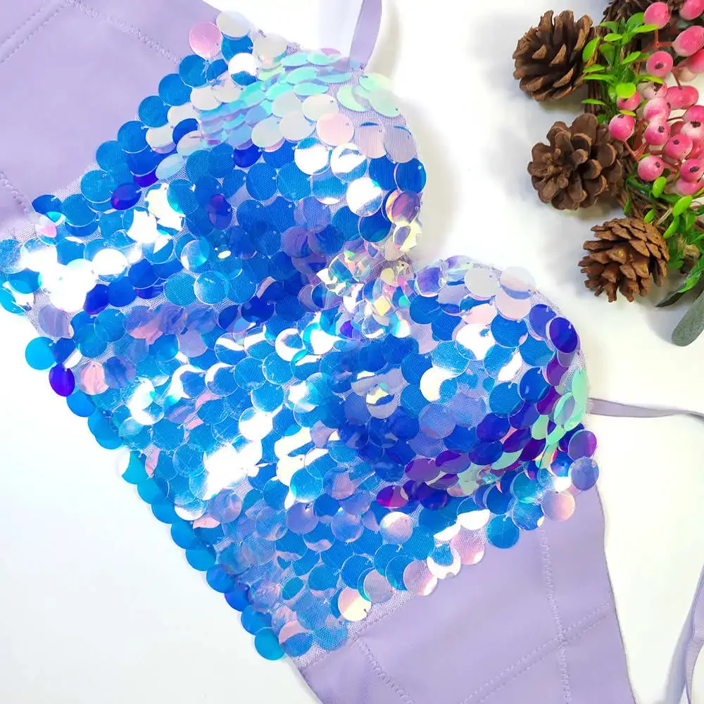 Klub imprezowy Streetwear Bielizna Stylizacja Kostiumy sceniczne Seksowny Gorset Rybia łuska cekiny Top Bez Rękawów Błyszczące Kropki Gorsety Biustonosz