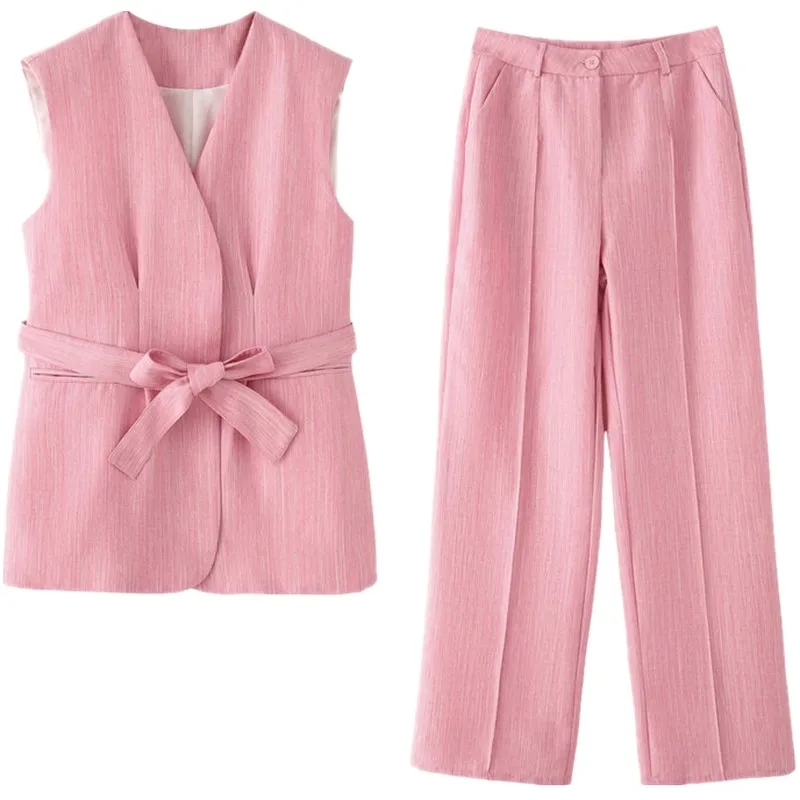 Estate 2025 Gilet da donna in rayon di bambù Faionable e pantaloni lunghi Set versatile abbottonato ort Sve V Ne Set due pezzi