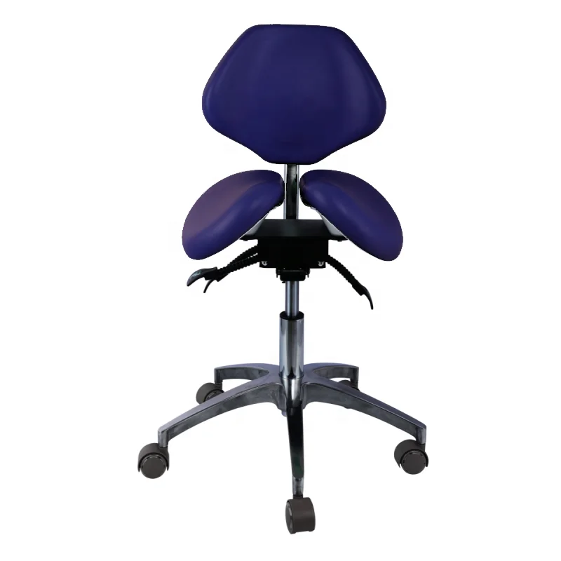 Dental Saddle Stool, PU Leather Twin Ergonomic Medical Chair with Aluminum Base, Adjustable Blue Doctor Rolling Stool