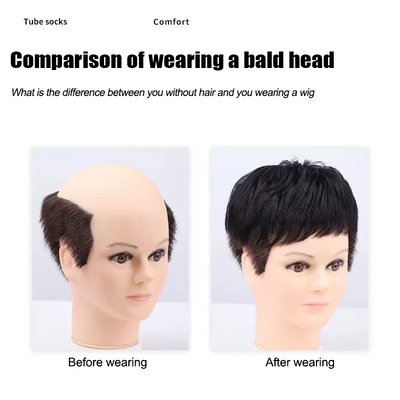 Men's Fashion Synthetic Fiber Wig Short Hair Sales On Top Of The Hair Block To Cover White Hair Mediterranean Bald Hair Patch