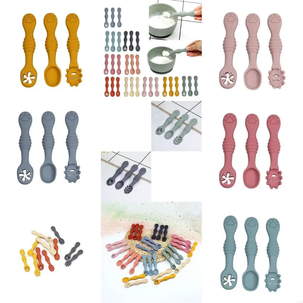 

3pcs Infant Feeding Spoon Set Baby Learning Utensils for Toddler Eating Weaning L8RB