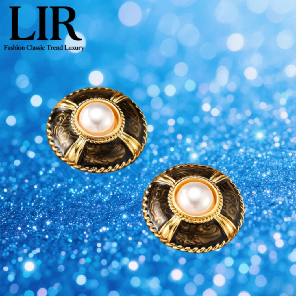 

LIR Women's Premium 2025 Round Enamel Earrings, Retro Style, Pearl, Elegant Charm, Gift Box, Free Shipping