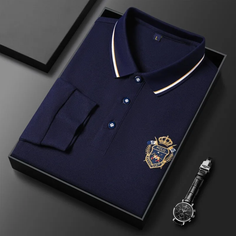 Polo de manga larga para hombre, camiseta informal con bordado, versátil, transpirable, a la moda, novedad de 2023