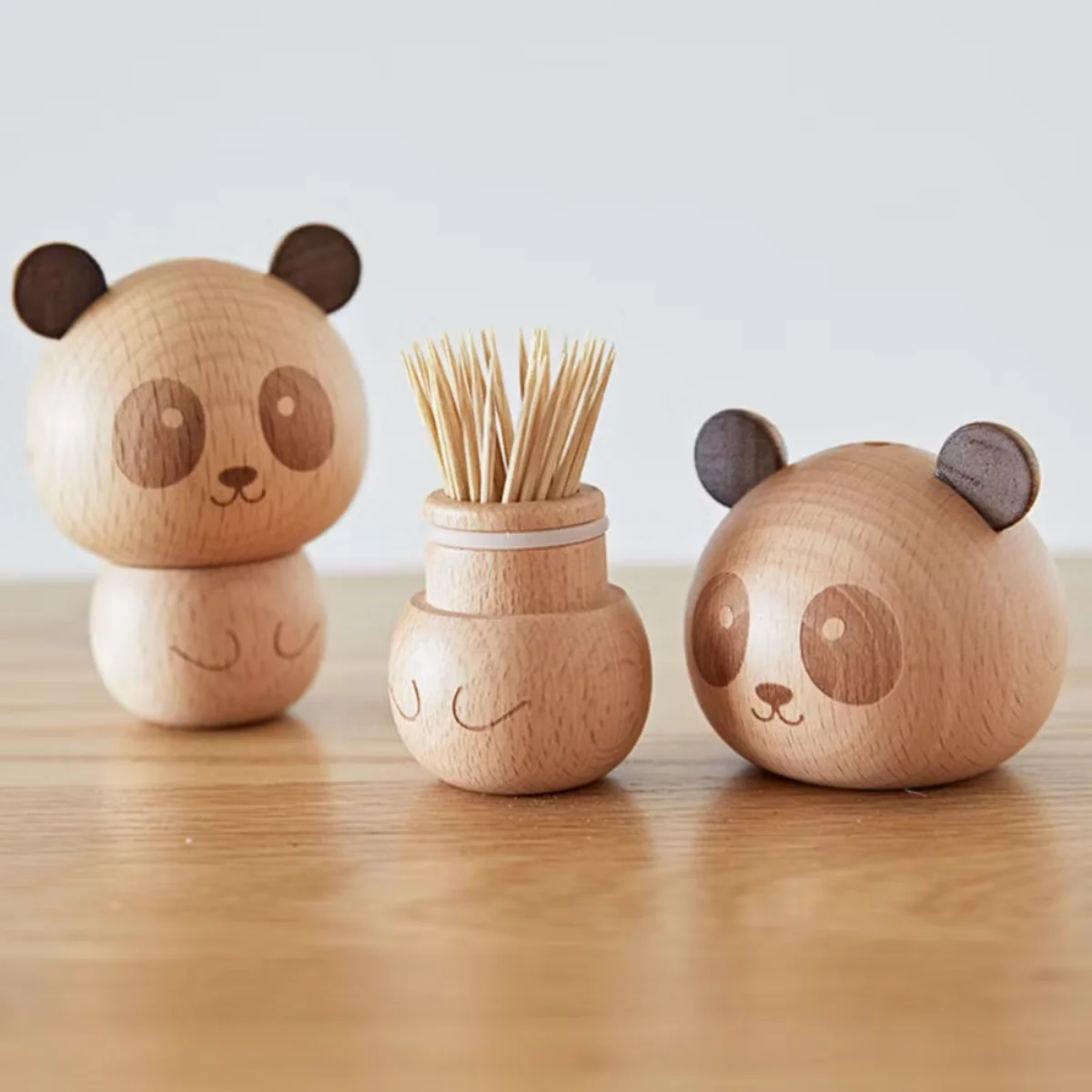 

Panda Toothpick Holder - Handmade Solid Beech & Walnut Wood Box | Cute & Functional Kitchen Dining Table Organizer for Home
