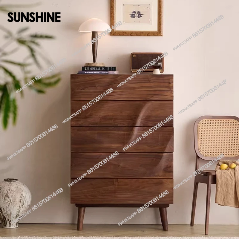 

Black walnut wavy chest of drawers living room all solid wood 3D three-dimensional drawer cabinet