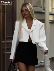 Clacive Fashion Loose White Office Women's Shirt 2025 Elegant Lapel Long Sleeve Shirts Casual Classic Crop Top Female Clothing