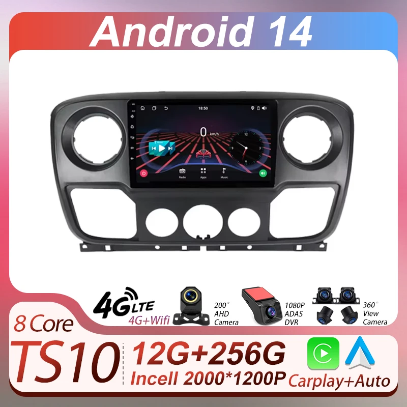 

Android 14 Carplay Car Radio For Renault Master Nissan NV400 Opel Movano 2010 - 2021 Stereo Navigation GPS Bluetooth No 2din DVD