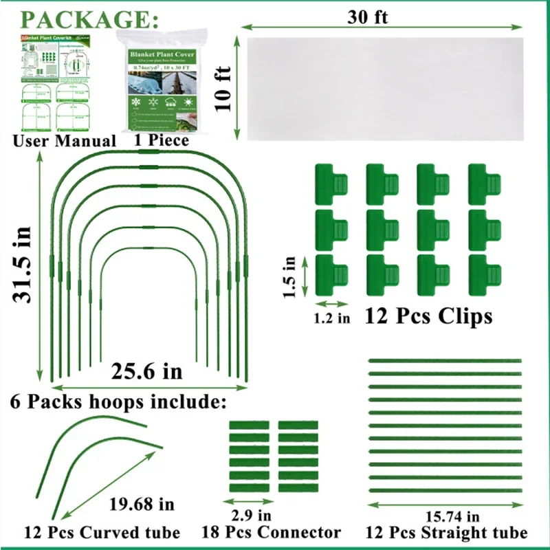 Cerchi per serra Grow Tunnel per letti rialzati Telaio in fibra di vetro antiruggine per kit rete da giardino Copertura per fila in tessuto per ombra per piante