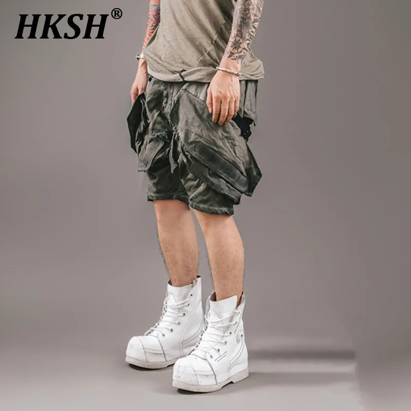 

HKSH Multi Pocket Workwear Washing Worn-out Casual Knee Length Pants Punk Safari Style Shorts Summer Niche Design Cropped HK0813