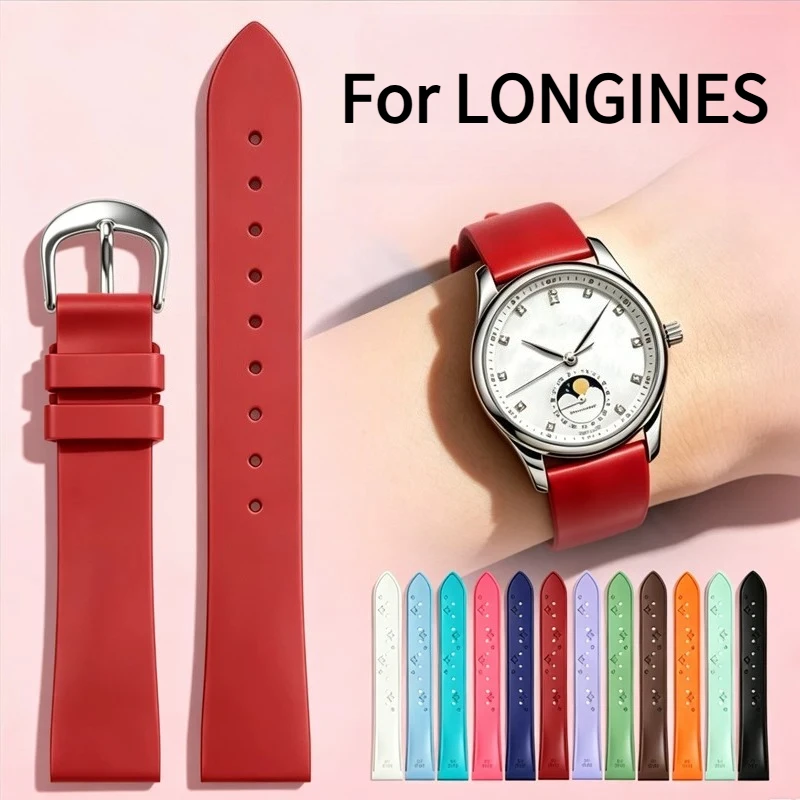 Colorful fluorine rubber watch strap women for original LONGINES MASTER Moon phase ELEGANT L2 L4 LA GRANDE CLASSIQUE watchband