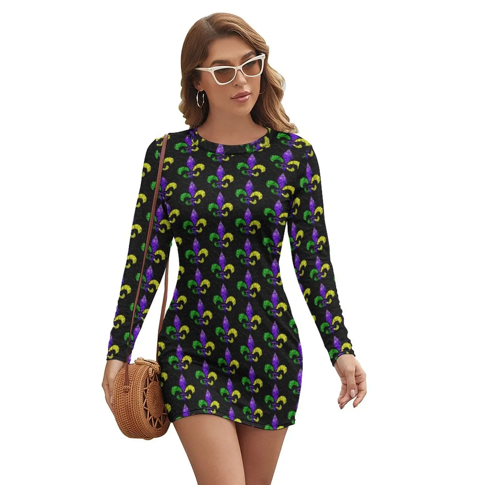 

Mardi Gras Fleur-de-lis Long-sleeved Dress dresses for womens 2024 Women's clothing Long veiled dresses Women's dresses