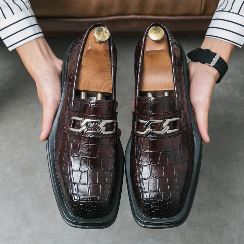 

Men Loafers PU Solid Color Low Heel Square Toe Fashionable Classic Men Boots Size 38-46