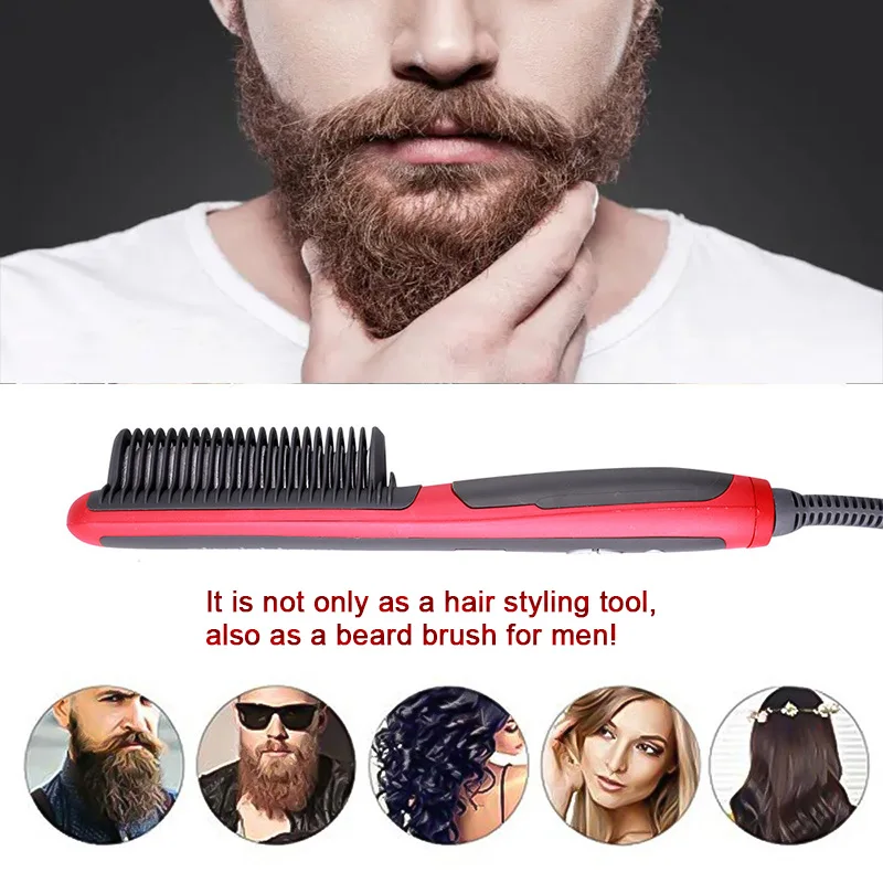 Professional Electric LCD Temperature Adjustable Display Hair Straightening Styling Comb Fast Heating Hair Straightener Brush