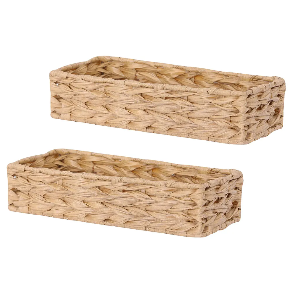 

2pcs Basket Set 35x15x8 Wheat Color Woven Baskets Home Kitchen Desk Organizer Portable Compact Size Storage Basket Household
